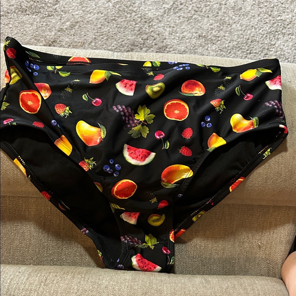 Black Fruit Print Bikini Bottoms XL new